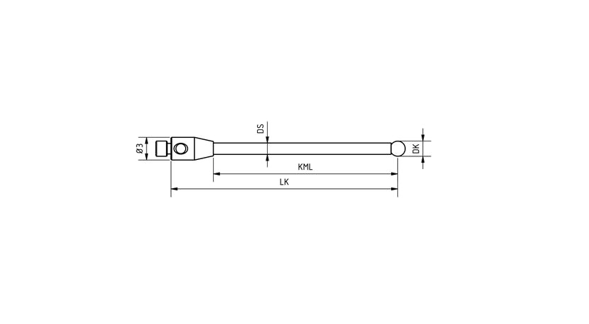 SM2 020 050 RCA - Straight M2 CMM Stylus 2mm Ruby Ball, 50mm Tungsten Carbide Stem, 44mm EWL