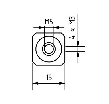 ZM5 015 0M3 ALU - M5 Attachment, 4x M3 Thread, 15mm Length, Aluminium